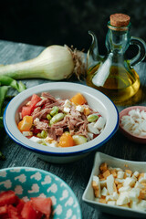 Poster - broad bean salad in a white enamel plate