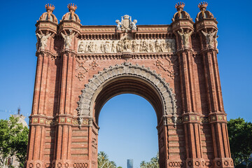 Sticker - Arc de Triomf triumphal arch on promenade of the Passeig de Lluis Companys in Barcelona city, Spain