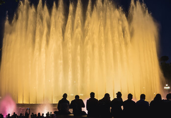 Canvas Print - Evening show of Magic Fountain in Barcelona, Spain