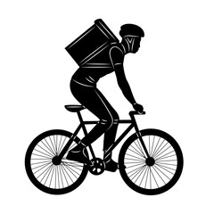 Wall Mural - male courier riding a bicycle silhouette on a white background, vector