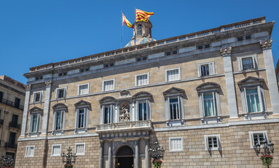 Wall Mural - St Jaume Square in front of building of Palace of the Government of Catalonia in Barcelona, Spain