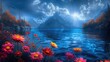 An enchanting landscape at dusk where fantasy and nature merge into a serene yet vibrant tableau - AI Generated Digital Art