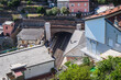 Aerial view of roofs and houses around the tunnel and train station of Riomaggiore one of the Cinque Terre, ITALY