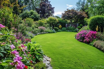  A perfectly manicured garden showcases vibrant flowers and expert landscaping