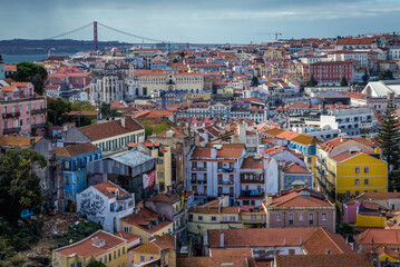 Wall Mural - Aerial view from Miradouro da Graca viewing point in Lisbon city, Portugal