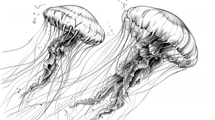 Wall Mural - Jellyfish Coloring Page on white isolated background