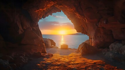 Wall Mural - Resurrection, Faith, and New Beginnings: Sunrise Illuminates the Empty Tomb of Jesus Christ. Concept Resurrection, Faith, New Beginnings, Empty Tomb, Sunrise