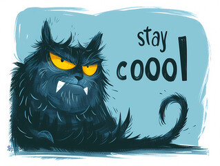 Wall Mural - Cute Cool Animal With Big Letters Stay Cool Vector Art - A Cartoon Of A Black Cat