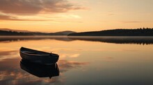 A Single Dinghy On A Placid Lake At Dawn AI Generated Illustration