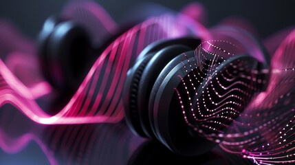 Aufkleber - A sleek design of headphones emitting sound waves in a D environment AI generated illustration
