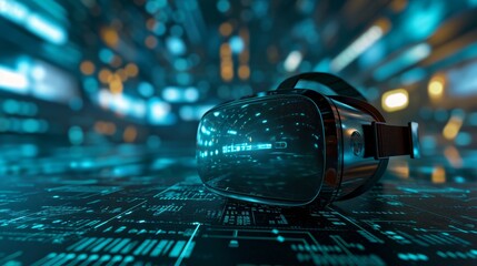 Aufkleber - A virtual reality headset resting on a D futuristic tech background AI generated illustration