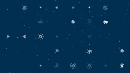 Poster - Template animation of evenly spaced sushi roll symbols of different sizes and opacity. Animation of transparency and size. Seamless looped 4k animation on dark blue background with stars