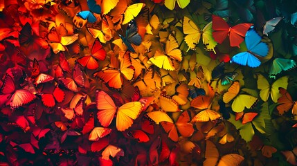 Poster - Butterflies of different colors and colors on a light background.