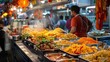Street market food court with Indian and Asian cuisine. Generative Ai