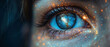 An eye with a galaxy in the iris and the universe in the background. Awareness