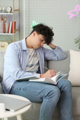 Poster - Tired male student studying at home