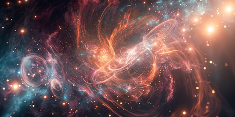 Poster - Abstract Cosmic Phenomenon: Nebula, Stars, and Interstellar Energy Visualized in Art