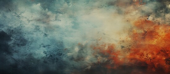 Wall Mural - An electric blue sky filled with cumulus clouds, smoke, and fire, creating a dramatic natural landscape scene. The contrast of tints and shades adds depth to the meteorological phenomenon