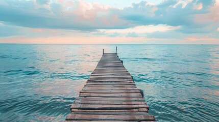 Wall Mural - Wooden pier in the sea at sunset time. Nature background.