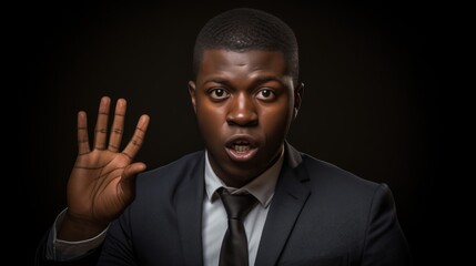 Canvas Print - Sign language interpreter at press conference translating into expressive gestures