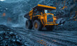 © standret - Open pit mine industry, big yellow mining truck for coal anthracite.