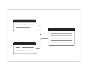 Poster - Information blocks scheme black and white 2D line cartoon object. Website wireframe connection isolated line vector element white background. Software development monochromatic flat spot illustration