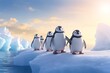 a group of penguins standing on an iceberg