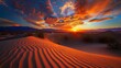Sunset over desert dunes with vibrant sky