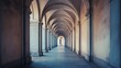 A symmetrical row of arches in a historic building, creating a captivating vanishing point within the architecture