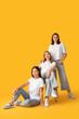 © Pixel-Shot - Young women in stylish jeans on yellow background