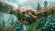 Handshake against the background of the forest.