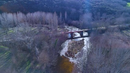 Wall Mural - Old station and bridge over the Nela River on the Via Verde Santander- Mediterraneo in Escaño. Municipality of Villarcayo. Merindad of Old Castile. Burgos. Castile and Leon. Spain. Europe