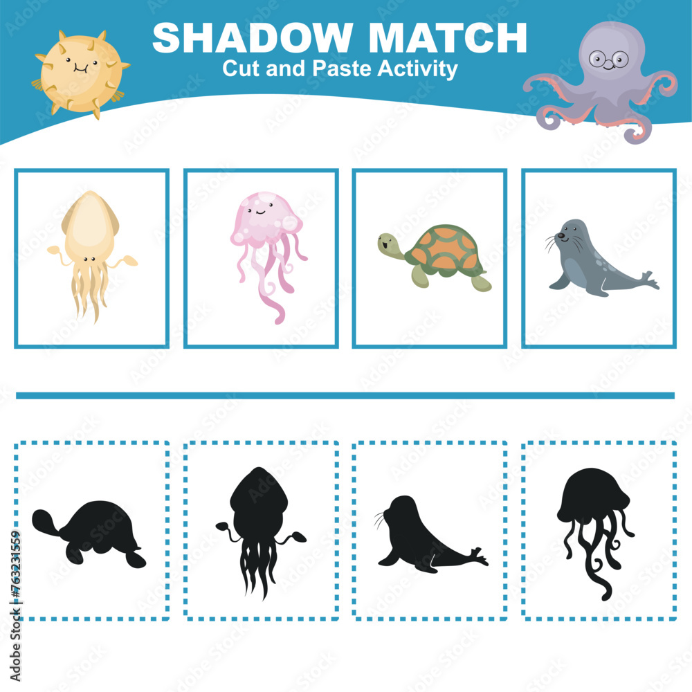 Shadow matching for children. School activity for kids. Cut and paste ...