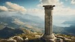 Atop a peak Doric column overlooks vast landscape breathtaking view