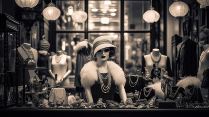 Poster - 1920s fashion boutique mannequins in flapper attire and accessories