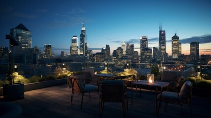 Canvas Print - 1920s rooftop bar setting city skyline and plush seating