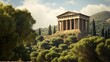 Nestled Greek temple Doric columns support adorned pediment