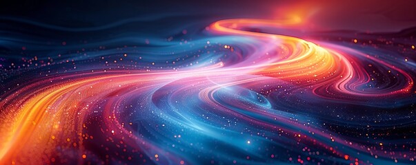 Wall Mural - Abstract futuristic background with glowing lines and wavy shapes, creating an atmosphere of speed and motion. The colors include blue, orange, red, and black, providing a dynamic visual effect