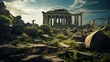 Greek temple stands in post-apocalyptic world nature engulfs civilization