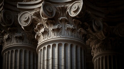 Wall Mural - Classical Doric column fluted design supports adorned stone entablature