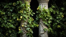 Vines And Flowers Climb A Doric Column Contrast Of Nature And Structure