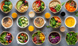 © Deea Journey  - Healthy food in eco take-away boxes seen from above, salads and fruits top view wallpaper