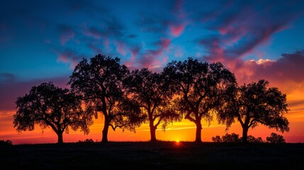 Wall Mural - Silhouette of trees against a vibrant sunset sky