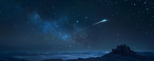 Wall Mural - Night sky with milky way and shooting star over mountain landscape