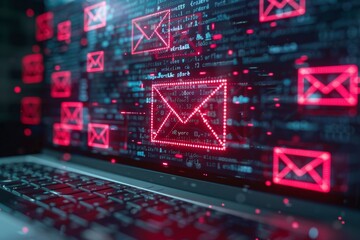 Poster - Close-up of a computer monitor showing a pop-up alert, featuring a large alert symbol suggesting possible security risk. This visual emphasizes the significance of email safety.