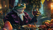 An elegant frog in a velvet suit