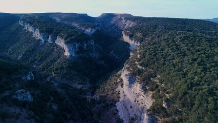 Wall Mural - Aerial view from a drone of the Dulla Canals in Quintanilla de Valdebodres. Merindad de Sotoscueva. Las Merindades region. Burgos. Castile and Leon. Spain. Europe