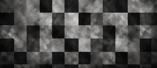 Sticker - A brown rectangle font against a grey flooring with a black and white checkered pattern, creating a symmetrical design with tints and shades of smoke coming out of it