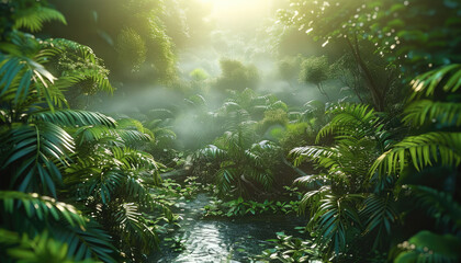 Poster - Amazon rainforest, jungle. Generative AI.