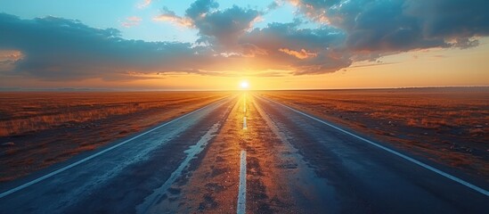 Sticker - sunset background highway